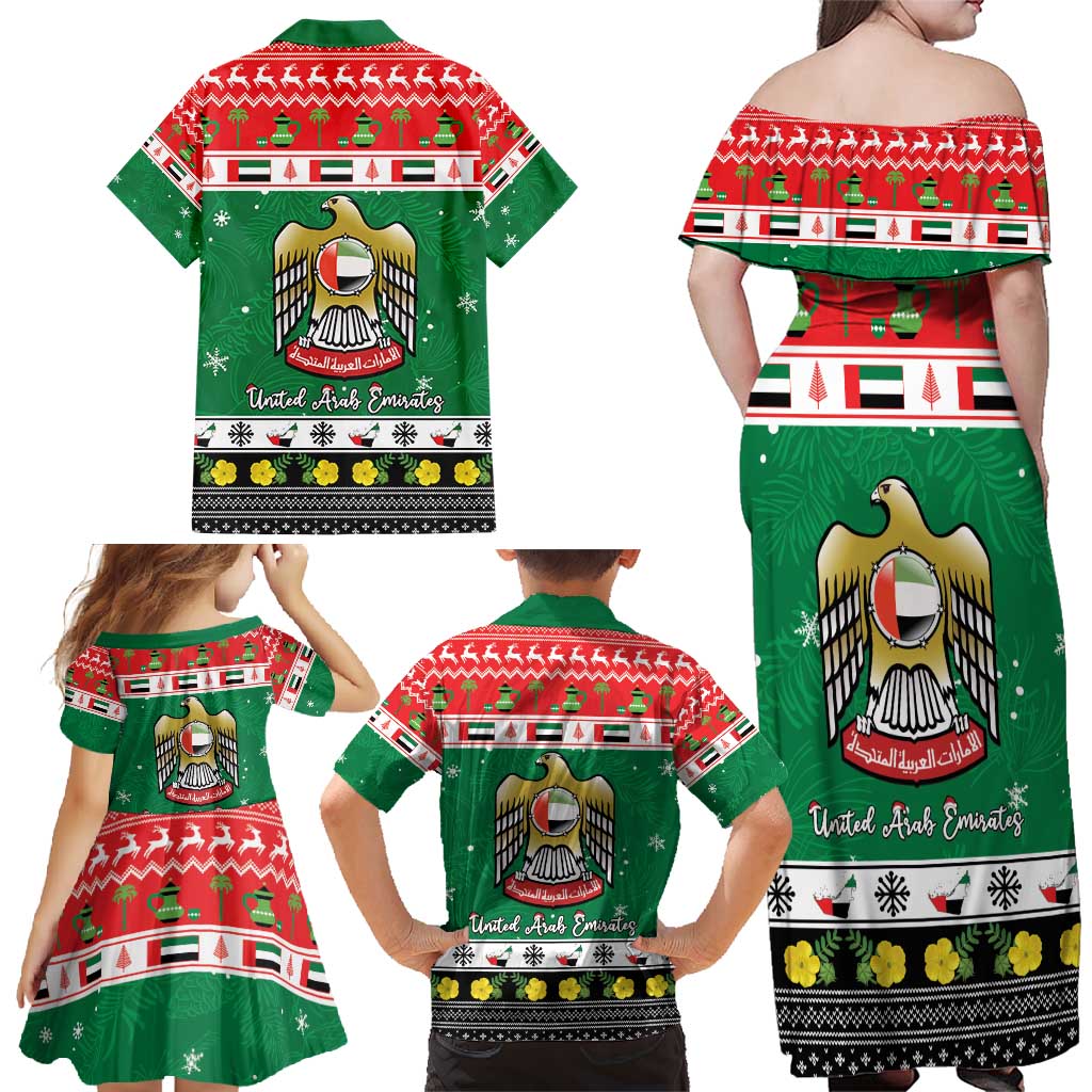 United Arab Emirates Christmas Family Matching Off Shoulder Maxi Dress and Hawaiian Shirt Coat Of Arms Eid Milad Majid - Wonder Print Shop