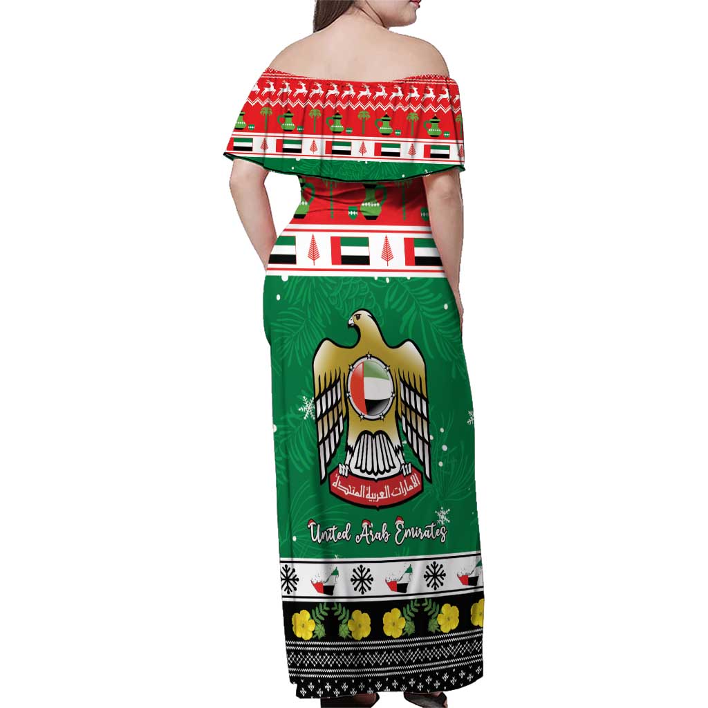 United Arab Emirates Christmas Family Matching Off Shoulder Maxi Dress and Hawaiian Shirt Coat Of Arms Eid Milad Majid - Wonder Print Shop