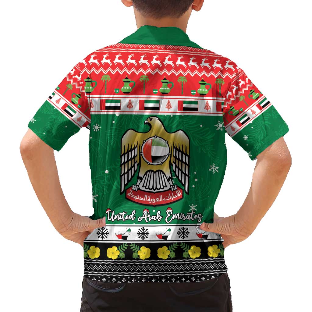 United Arab Emirates Christmas Family Matching Off Shoulder Short Dress and Hawaiian Shirt Coat Of Arms Eid Milad Majid - Wonder Print Shop
