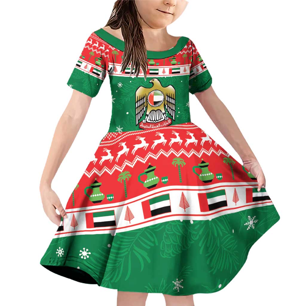 United Arab Emirates Christmas Family Matching Off Shoulder Short Dress and Hawaiian Shirt Coat Of Arms Eid Milad Majid - Wonder Print Shop