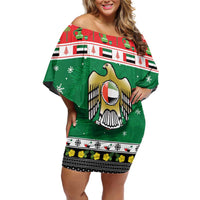 United Arab Emirates Christmas Family Matching Off Shoulder Short Dress and Hawaiian Shirt Coat Of Arms Eid Milad Majid - Wonder Print Shop