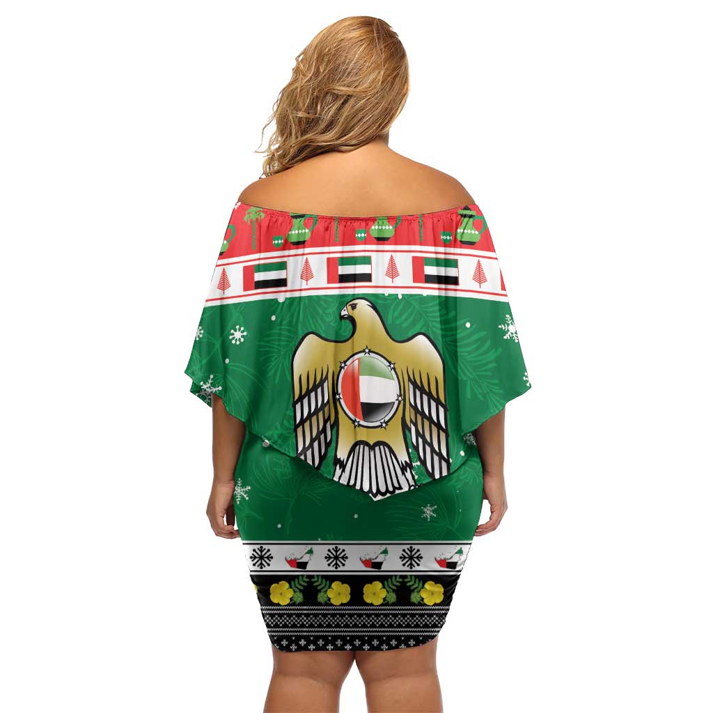 United Arab Emirates Christmas Family Matching Off Shoulder Short Dress and Hawaiian Shirt Coat Of Arms Eid Milad Majid - Wonder Print Shop