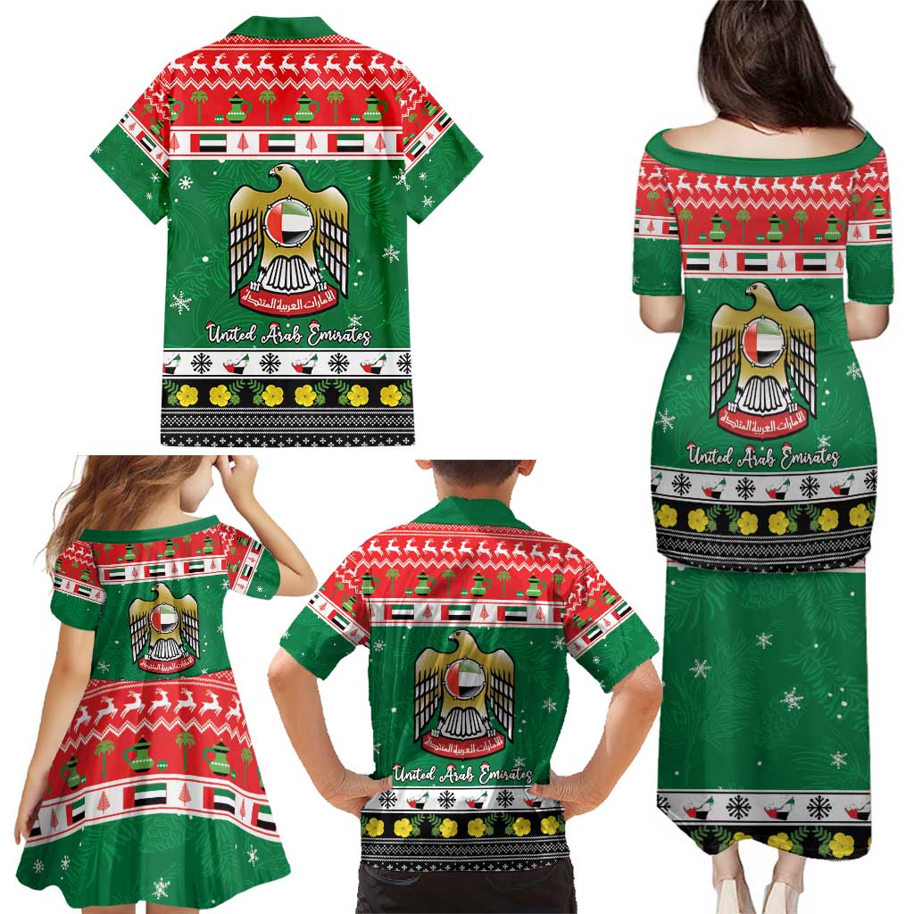 United Arab Emirates Christmas Family Matching Puletasi and Hawaiian Shirt Coat Of Arms Eid Milad Majid - Wonder Print Shop