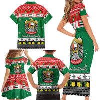 United Arab Emirates Christmas Family Matching Short Sleeve Bodycon Dress and Hawaiian Shirt Coat Of Arms Eid Milad Majid - Wonder Print Shop