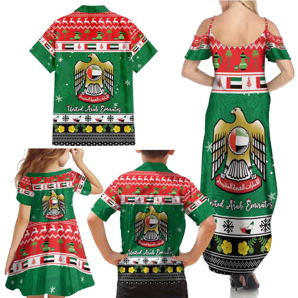 United Arab Emirates Christmas Family Matching Summer Maxi Dress and Hawaiian Shirt Coat Of Arms Eid Milad Majid - Wonder Print Shop