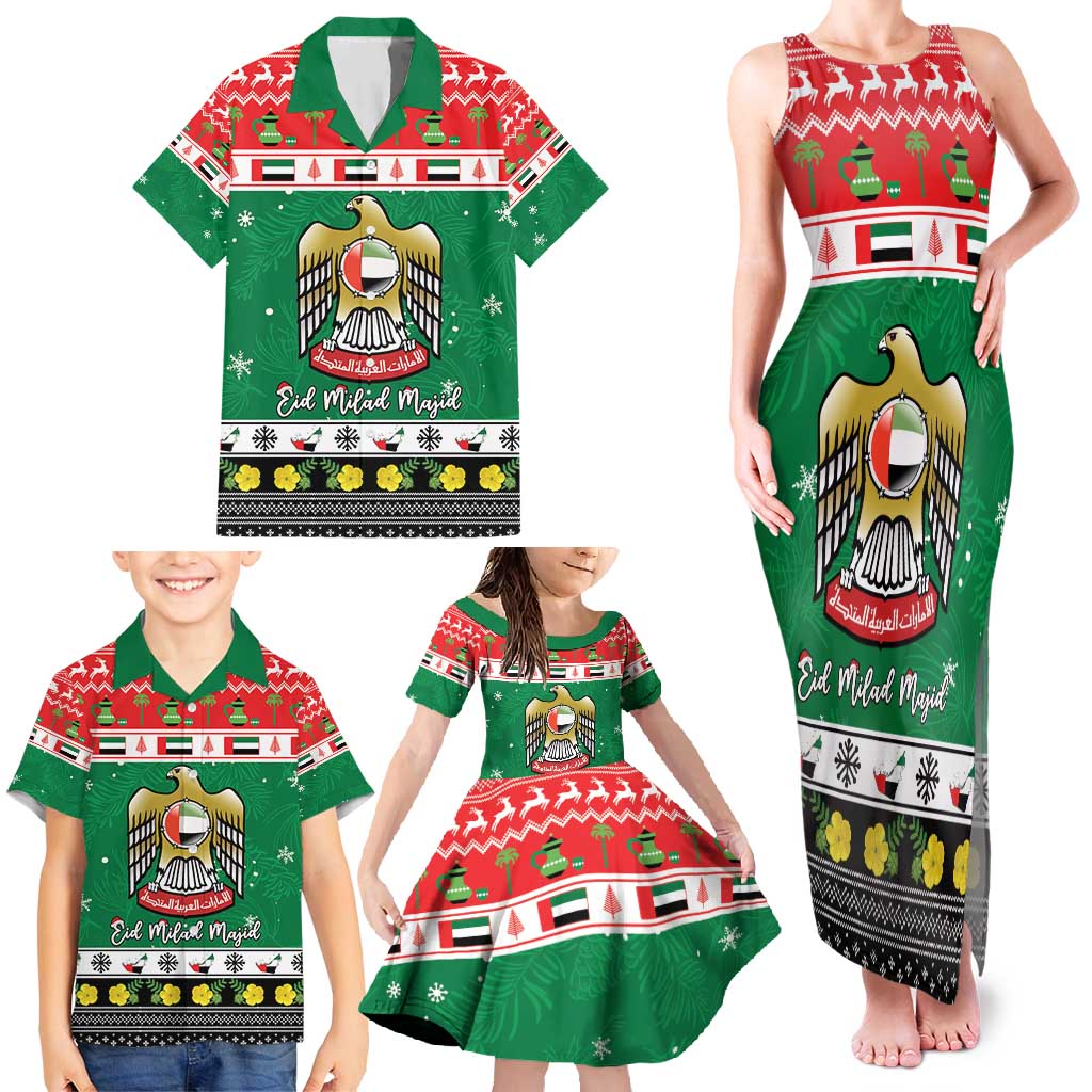 United Arab Emirates Christmas Family Matching Tank Maxi Dress and Hawaiian Shirt Coat Of Arms Eid Milad Majid - Wonder Print Shop