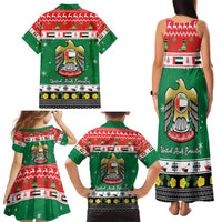United Arab Emirates Christmas Family Matching Tank Maxi Dress and Hawaiian Shirt Coat Of Arms Eid Milad Majid - Wonder Print Shop