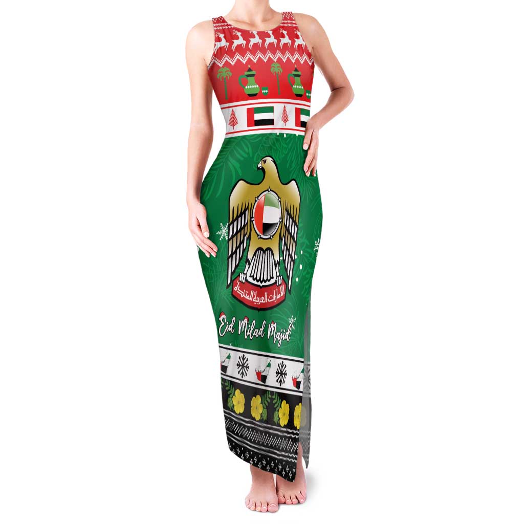 United Arab Emirates Christmas Family Matching Tank Maxi Dress and Hawaiian Shirt Coat Of Arms Eid Milad Majid - Wonder Print Shop