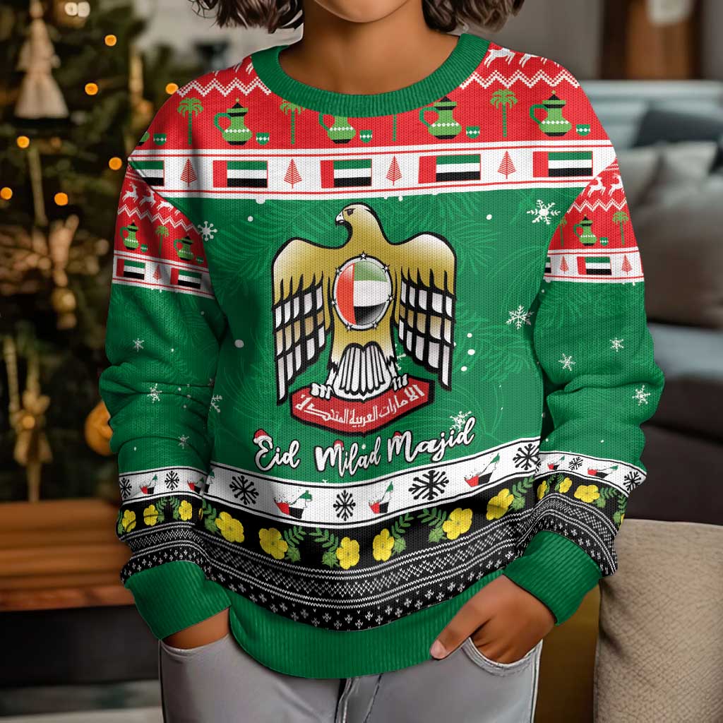United Arab Emirates Christmas Kid Ugly Christmas Sweater Coat Of Arms Eid Milad Majid - Wonder Print Shop