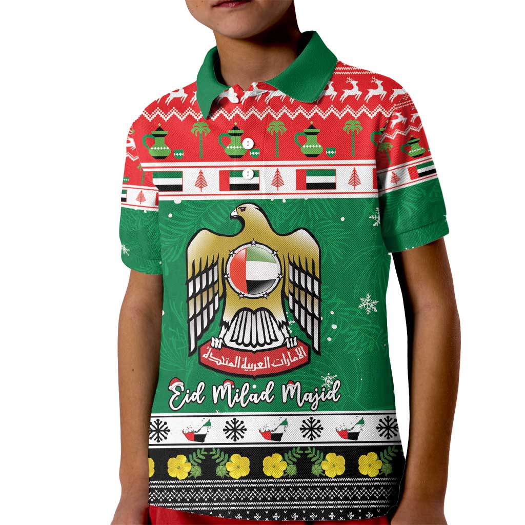 United Arab Emirates Christmas Kid Polo Shirt Coat Of Arms Eid Milad Majid - Wonder Print Shop