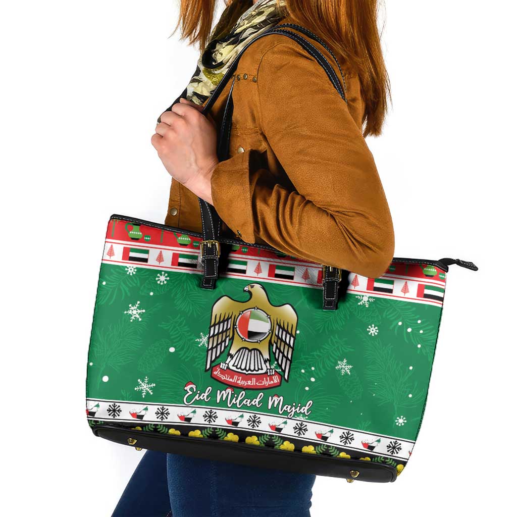United Arab Emirates Christmas Leather Tote Bag Coat Of Arms Eid Milad Majid - Wonder Print Shop