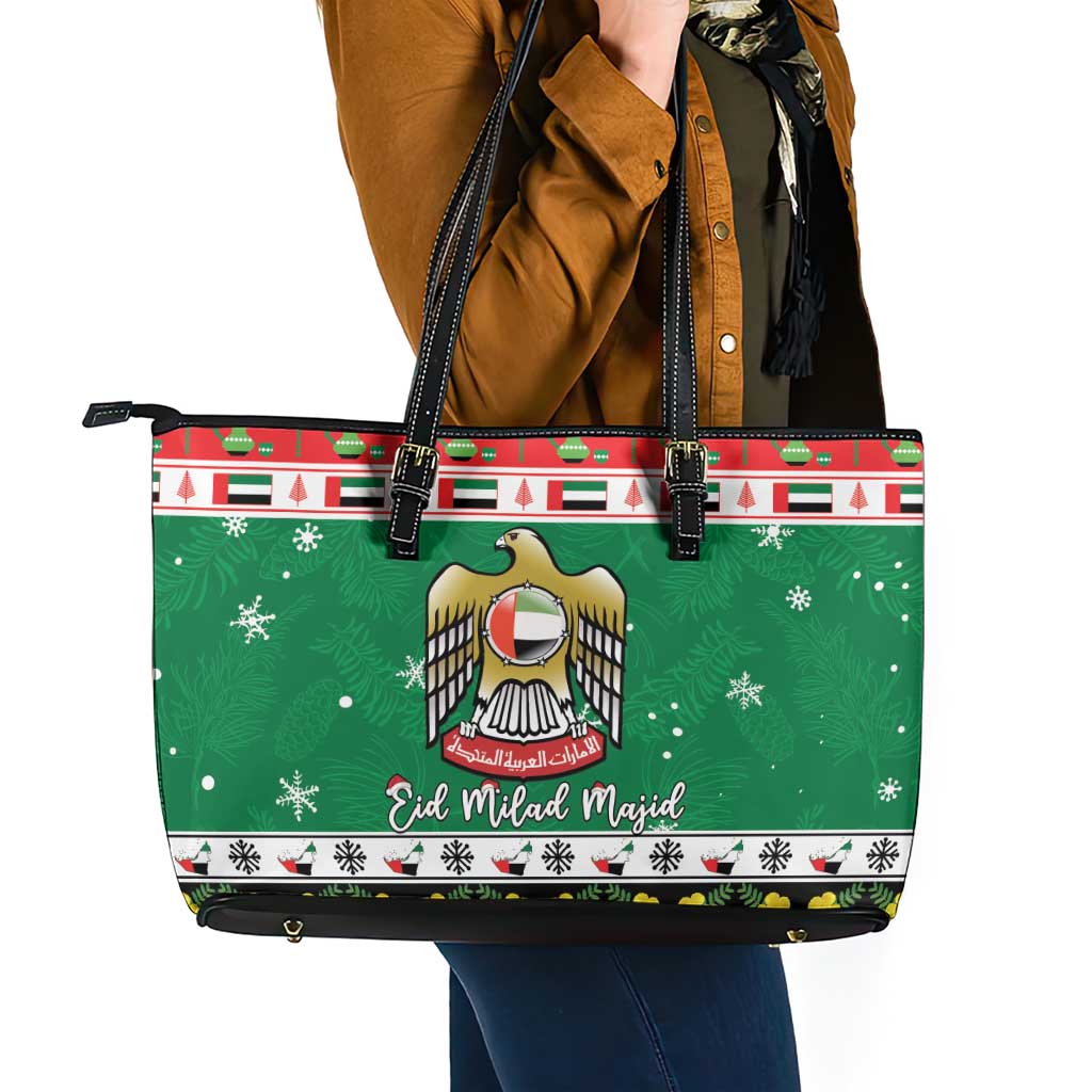 United Arab Emirates Christmas Leather Tote Bag Coat Of Arms Eid Milad Majid - Wonder Print Shop