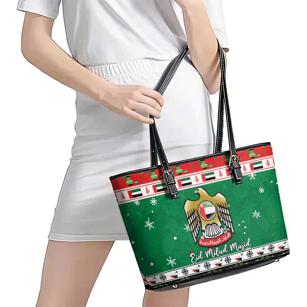 United Arab Emirates Christmas Leather Tote Bag Coat Of Arms Eid Milad Majid - Wonder Print Shop
