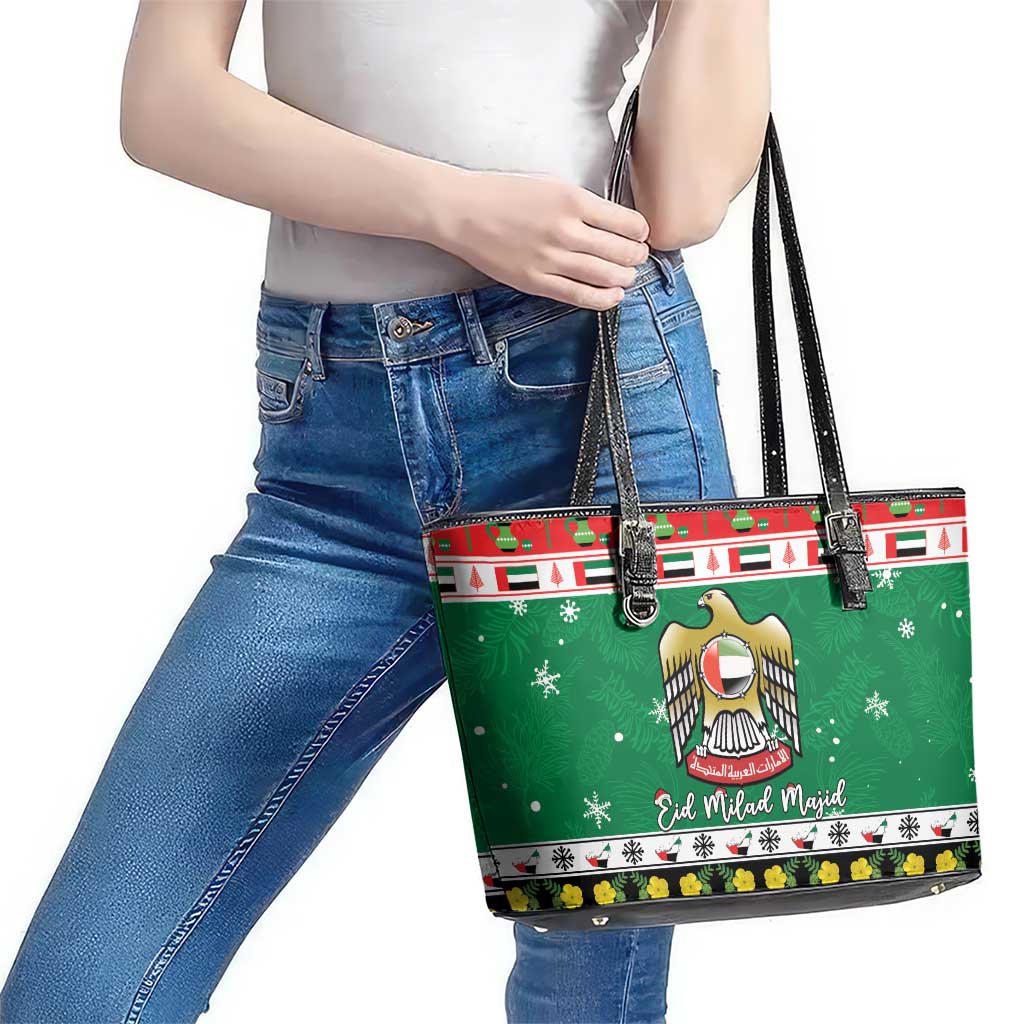 United Arab Emirates Christmas Leather Tote Bag Coat Of Arms Eid Milad Majid - Wonder Print Shop