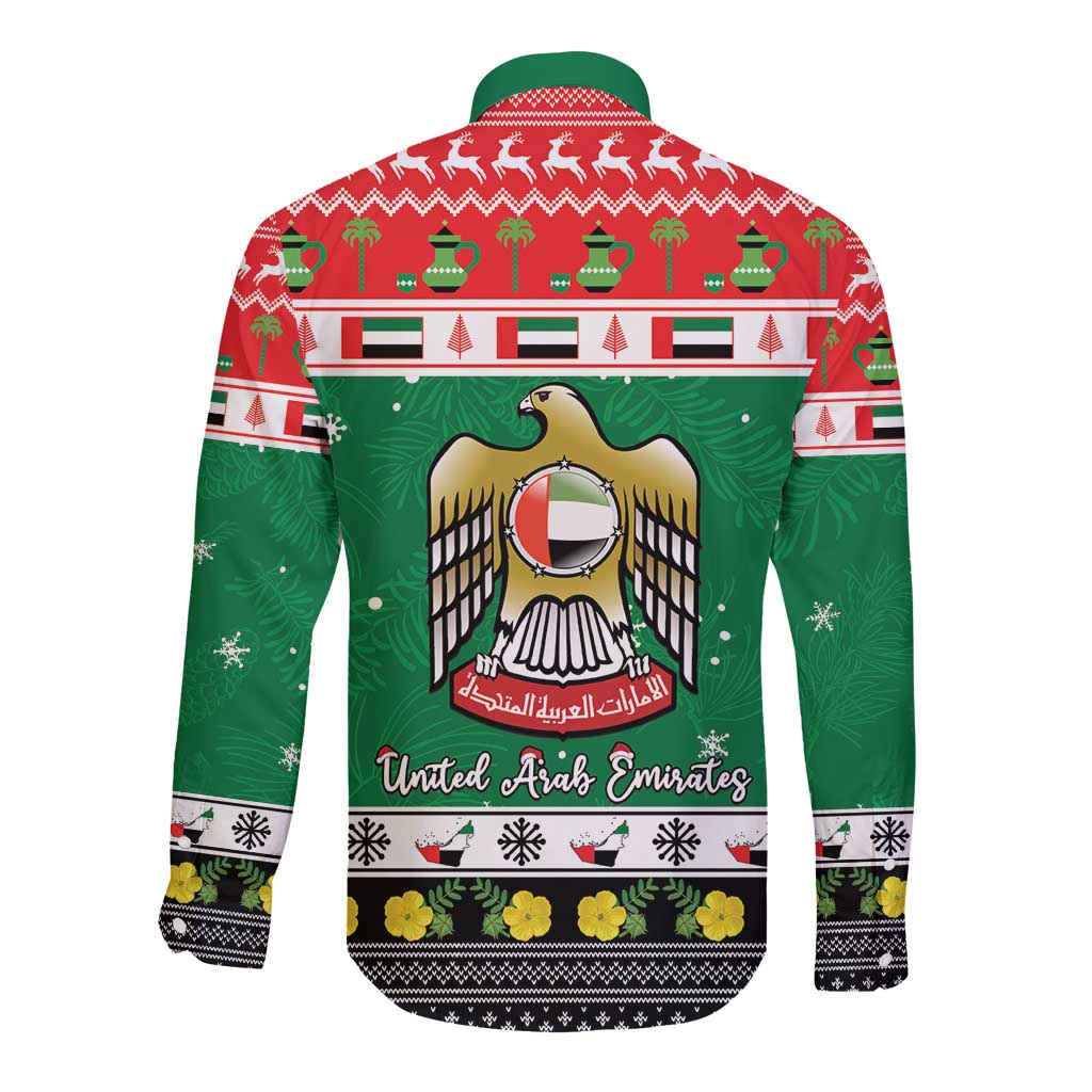 United Arab Emirates Christmas Long Sleeve Button Shirt Coat Of Arms Eid Milad Majid - Wonder Print Shop
