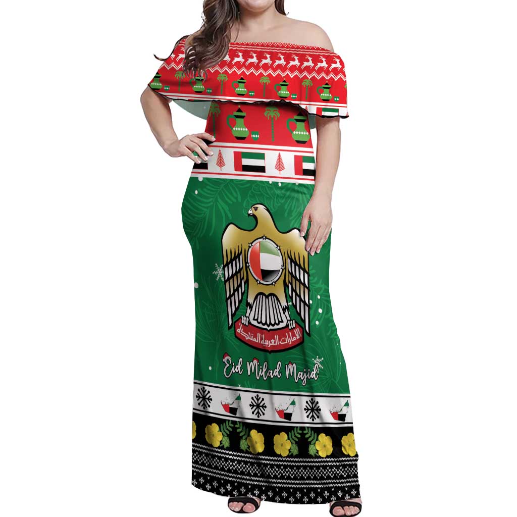 United Arab Emirates Christmas Off Shoulder Maxi Dress Coat Of Arms Eid Milad Majid - Wonder Print Shop