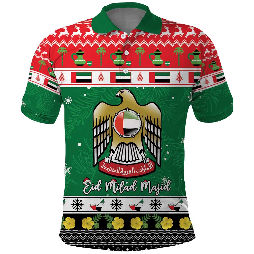 United Arab Emirates Christmas Polo Shirt Coat Of Arms Eid Milad Majid - Wonder Print Shop