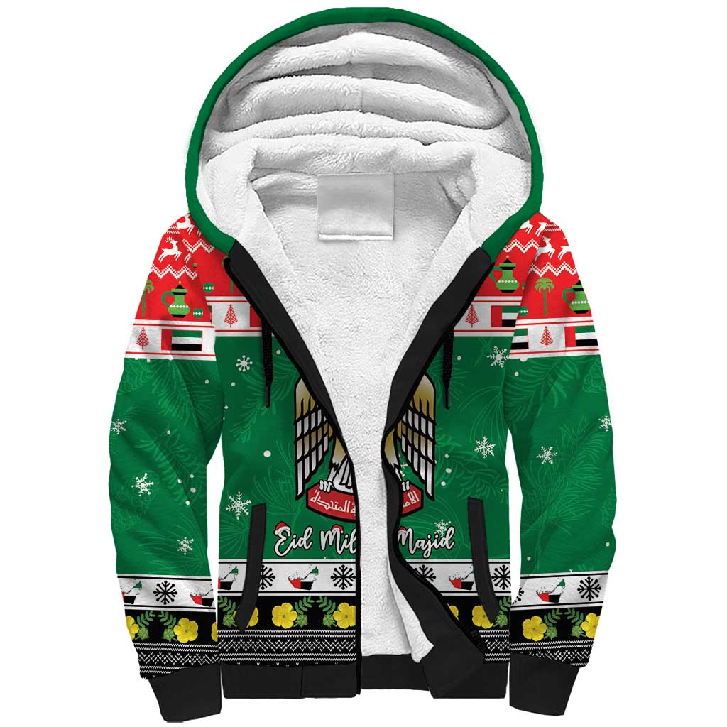 United Arab Emirates Christmas Sherpa Hoodie Coat Of Arms Eid Milad Majid - Wonder Print Shop