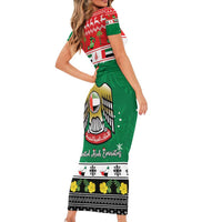 United Arab Emirates Christmas Short Sleeve Bodycon Dress Coat Of Arms Eid Milad Majid - Wonder Print Shop