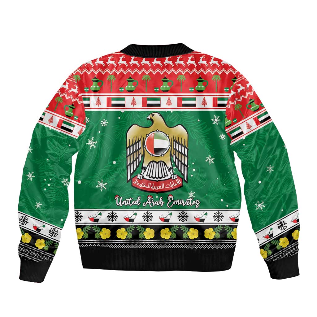 United Arab Emirates Christmas Sleeve Zip Bomber Jacket Coat Of Arms Eid Milad Majid - Wonder Print Shop