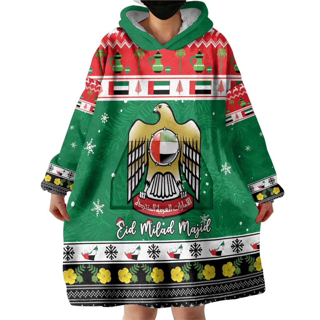 United Arab Emirates Christmas Wearable Blanket Hoodie Coat Of Arms Eid Milad Majid - Wonder Print Shop