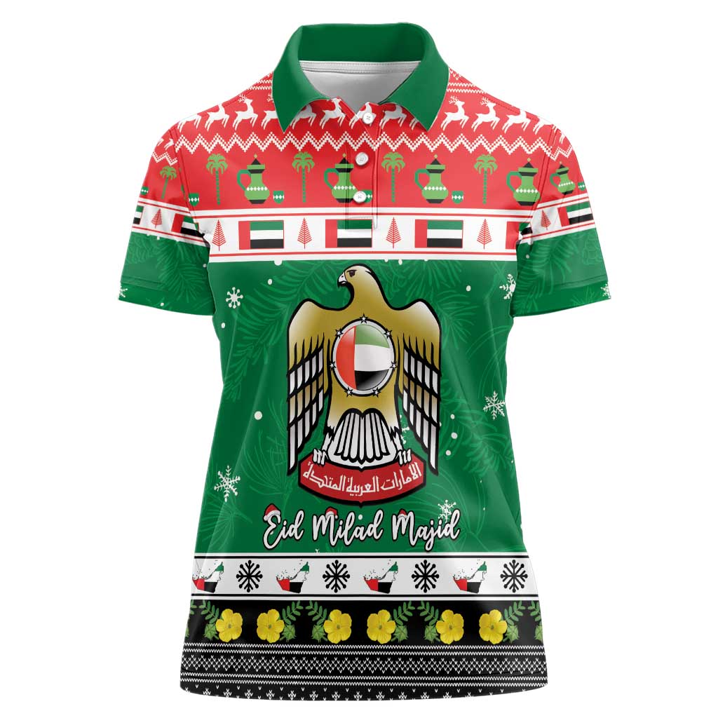 United Arab Emirates Christmas Women Polo Shirt Coat Of Arms Eid Milad Majid - Wonder Print Shop