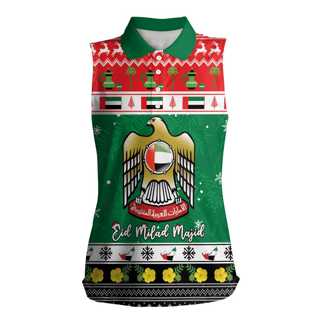 United Arab Emirates Christmas Women Sleeveless Polo Shirt Coat Of Arms Eid Milad Majid - Wonder Print Shop