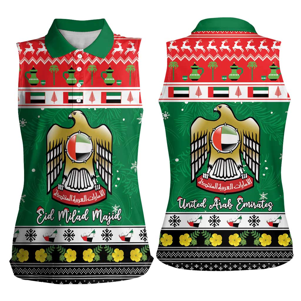 United Arab Emirates Christmas Women Sleeveless Polo Shirt Coat Of Arms Eid Milad Majid - Wonder Print Shop