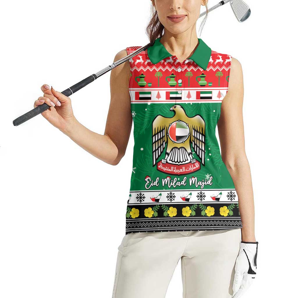 United Arab Emirates Christmas Women Sleeveless Polo Shirt Coat Of Arms Eid Milad Majid - Wonder Print Shop