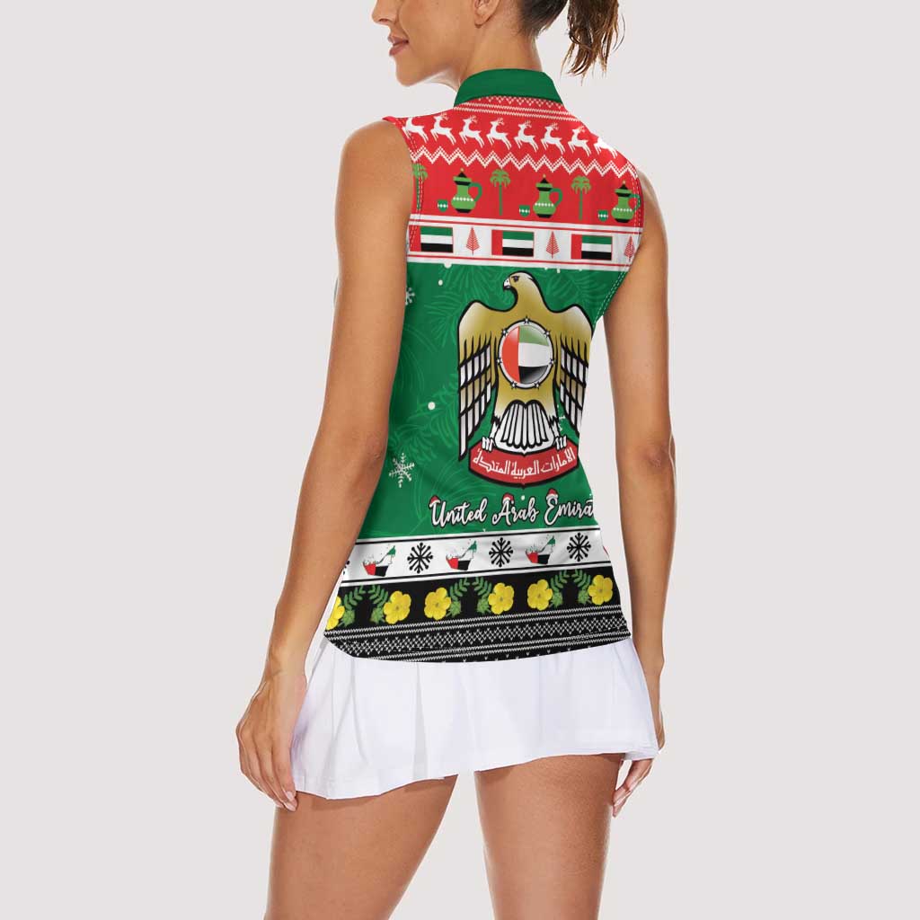 United Arab Emirates Christmas Women Sleeveless Polo Shirt Coat Of Arms Eid Milad Majid - Wonder Print Shop