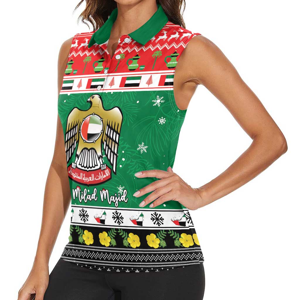 United Arab Emirates Christmas Women Sleeveless Polo Shirt Coat Of Arms Eid Milad Majid - Wonder Print Shop