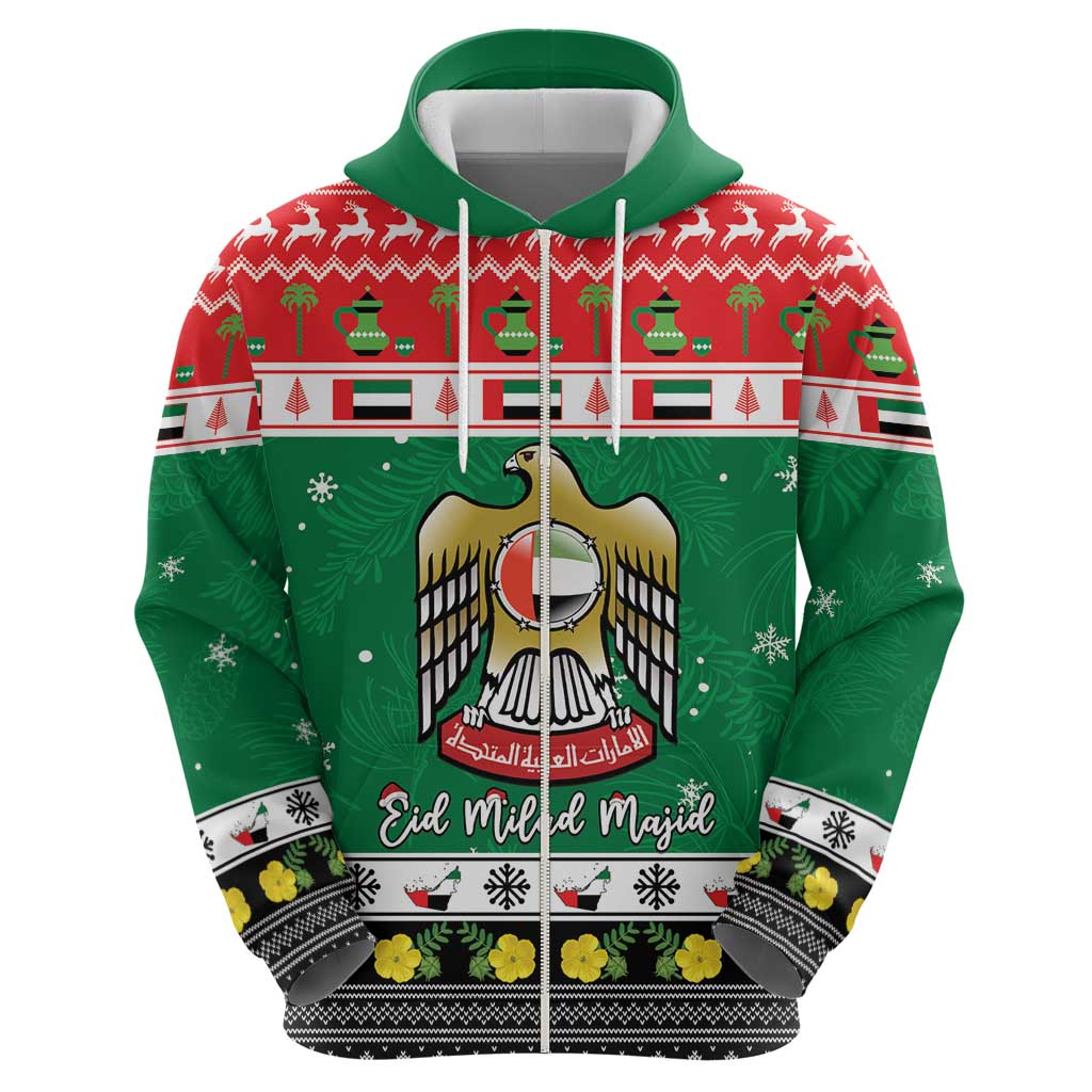 United Arab Emirates Christmas Zip Hoodie Coat Of Arms Eid Milad Majid - Wonder Print Shop