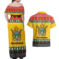 Zimbabwe Christmas Couples Matching Off Shoulder Maxi Dress and Hawaiian Shirt Coat Of Arms Muve neKisimusi - Wonder Print Shop