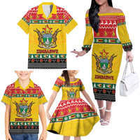 Zimbabwe Christmas Family Matching Off The Shoulder Long Sleeve Dress and Hawaiian Shirt Coat Of Arms Muve neKisimusi - Wonder Print Shop