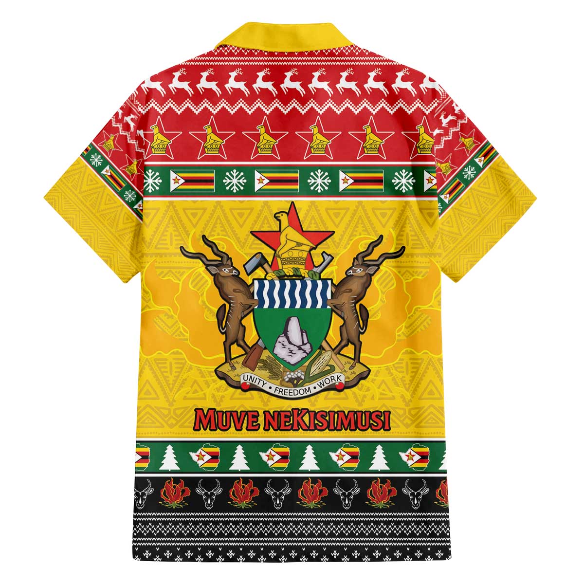 Zimbabwe Christmas Family Matching Off The Shoulder Long Sleeve Dress and Hawaiian Shirt Coat Of Arms Muve neKisimusi - Wonder Print Shop