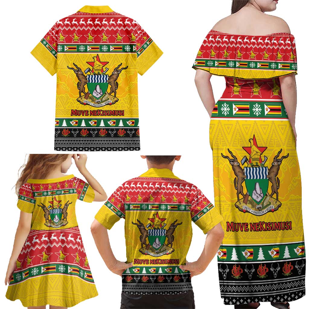 Zimbabwe Christmas Family Matching Off Shoulder Maxi Dress and Hawaiian Shirt Coat Of Arms Muve neKisimusi - Wonder Print Shop