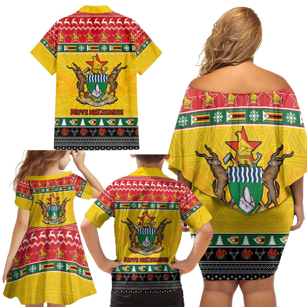 Zimbabwe Christmas Family Matching Off Shoulder Short Dress and Hawaiian Shirt Coat Of Arms Muve neKisimusi - Wonder Print Shop