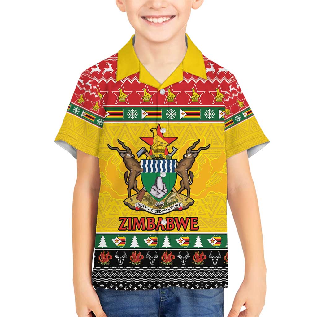 Zimbabwe Christmas Family Matching Summer Maxi Dress and Hawaiian Shirt Coat Of Arms Muve neKisimusi - Wonder Print Shop