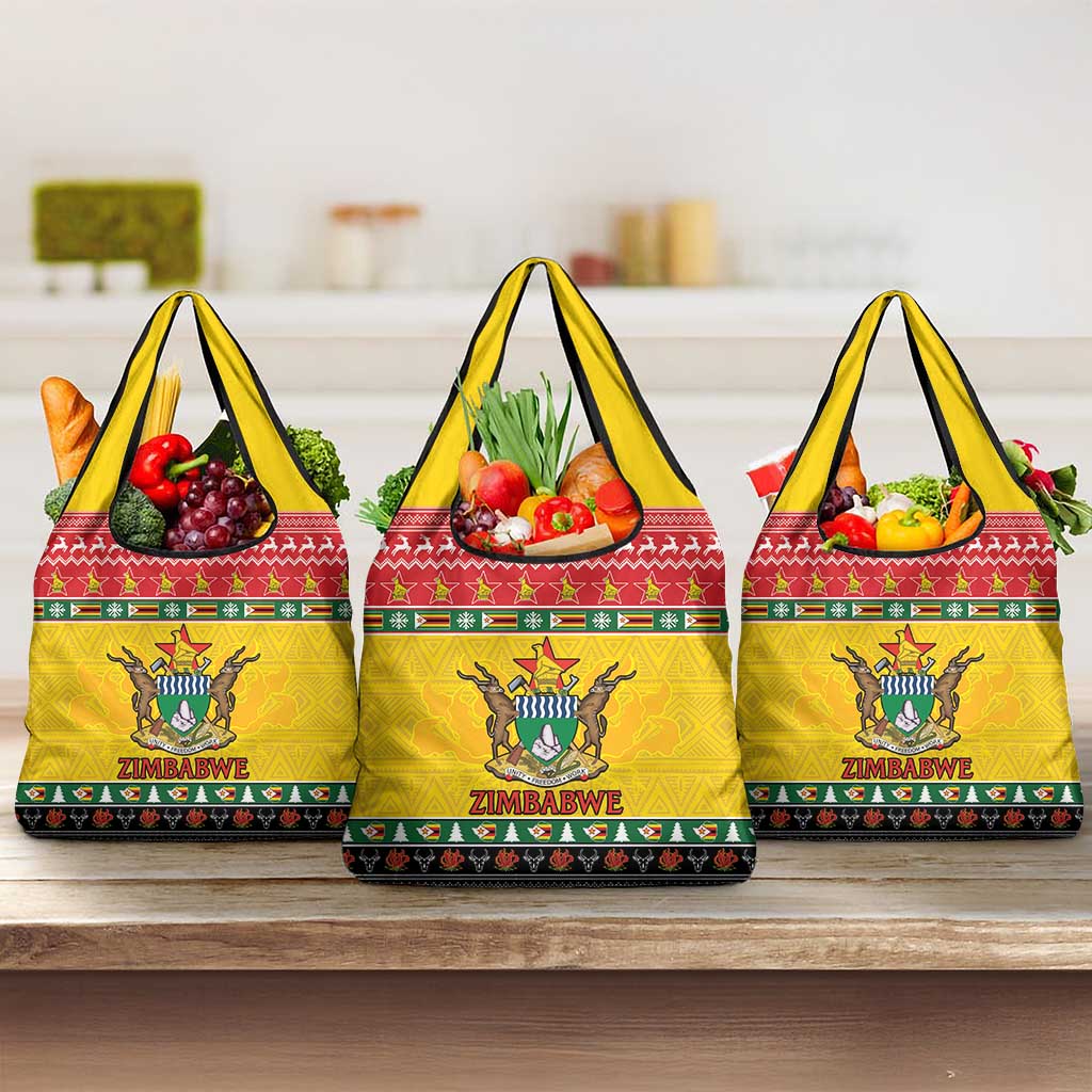 Zimbabwe Christmas Grocery Bag Coat Of Arms Muve neKisimusi