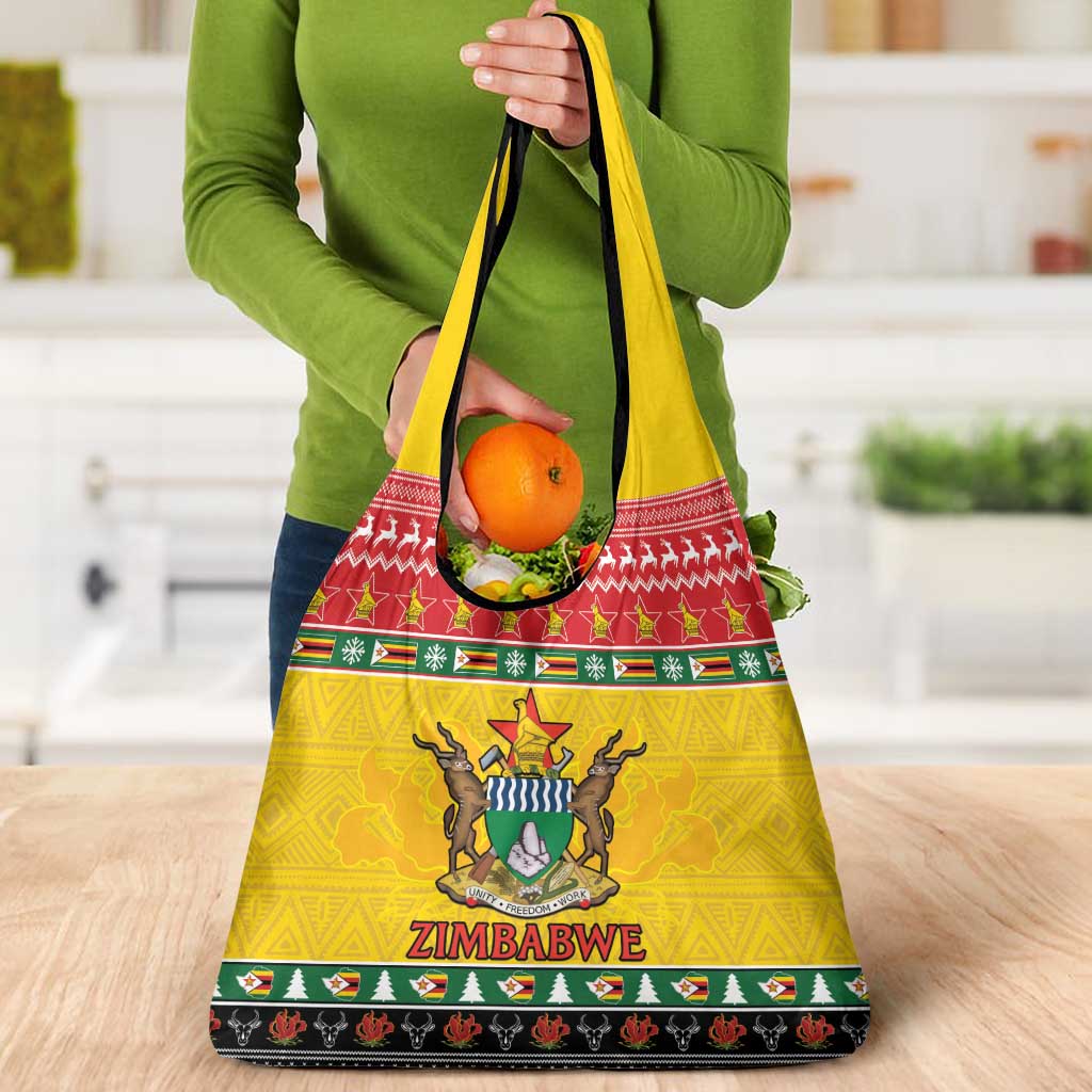 Zimbabwe Christmas Grocery Bag Coat Of Arms Muve neKisimusi