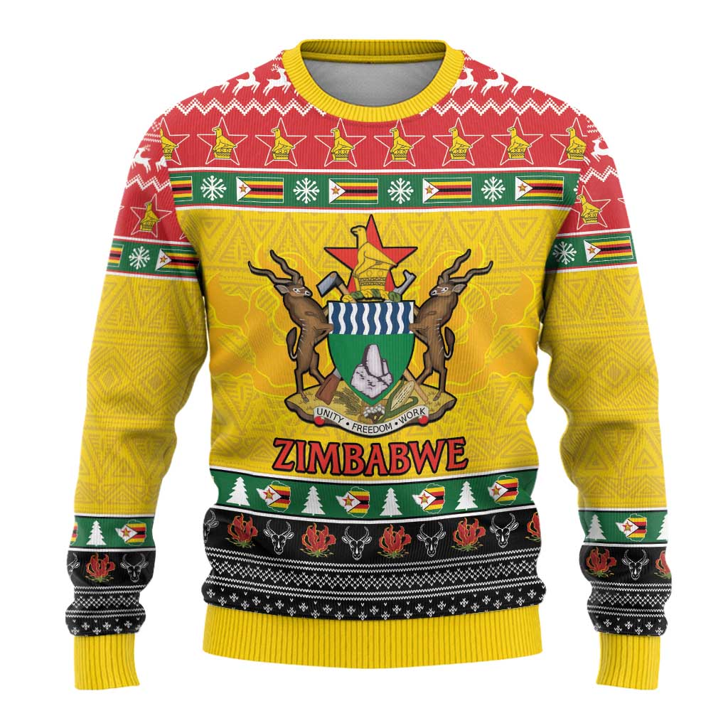 Zimbabwe Christmas Ugly Christmas Sweater Coat Of Arms Muve neKisimusi - Wonder Print Shop