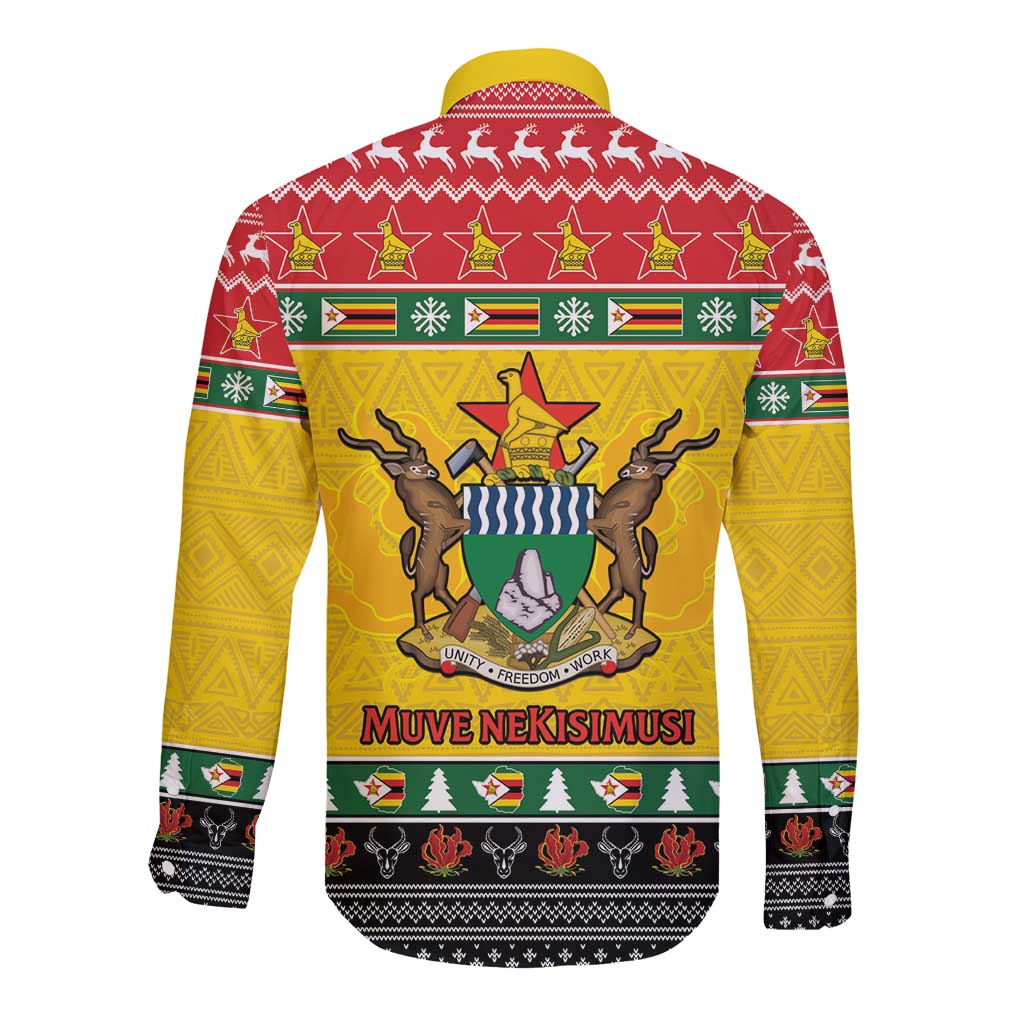 Zimbabwe Christmas Long Sleeve Button Shirt Coat Of Arms Muve neKisimusi - Wonder Print Shop