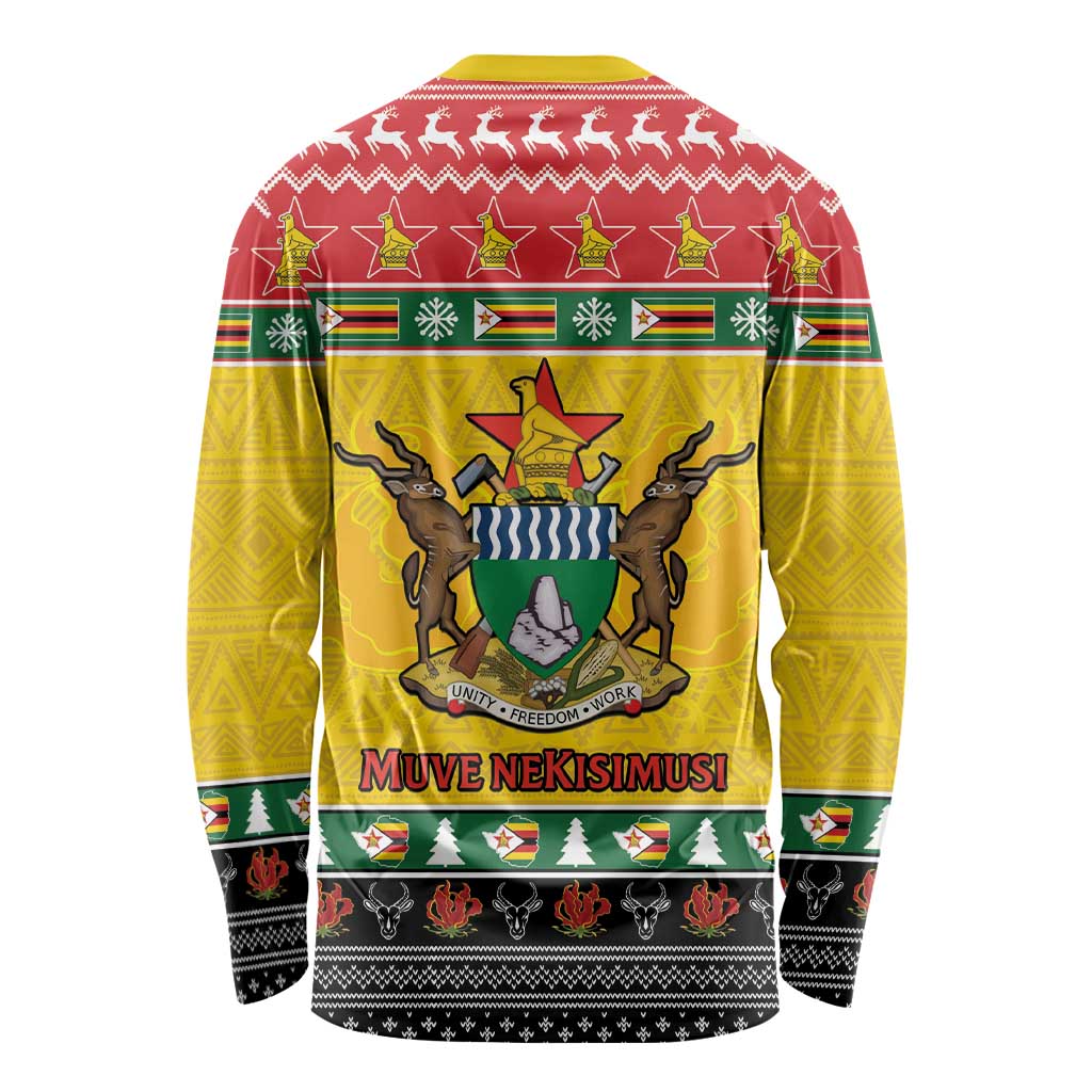 Zimbabwe Christmas Long Sleeve Shirt Coat Of Arms Muve neKisimusi - Wonder Print Shop