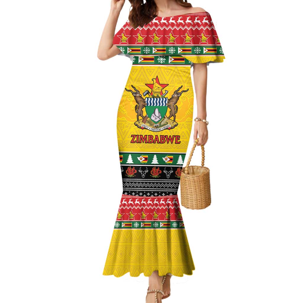 Zimbabwe Christmas Mermaid Dress Coat Of Arms Muve neKisimusi - Wonder Print Shop