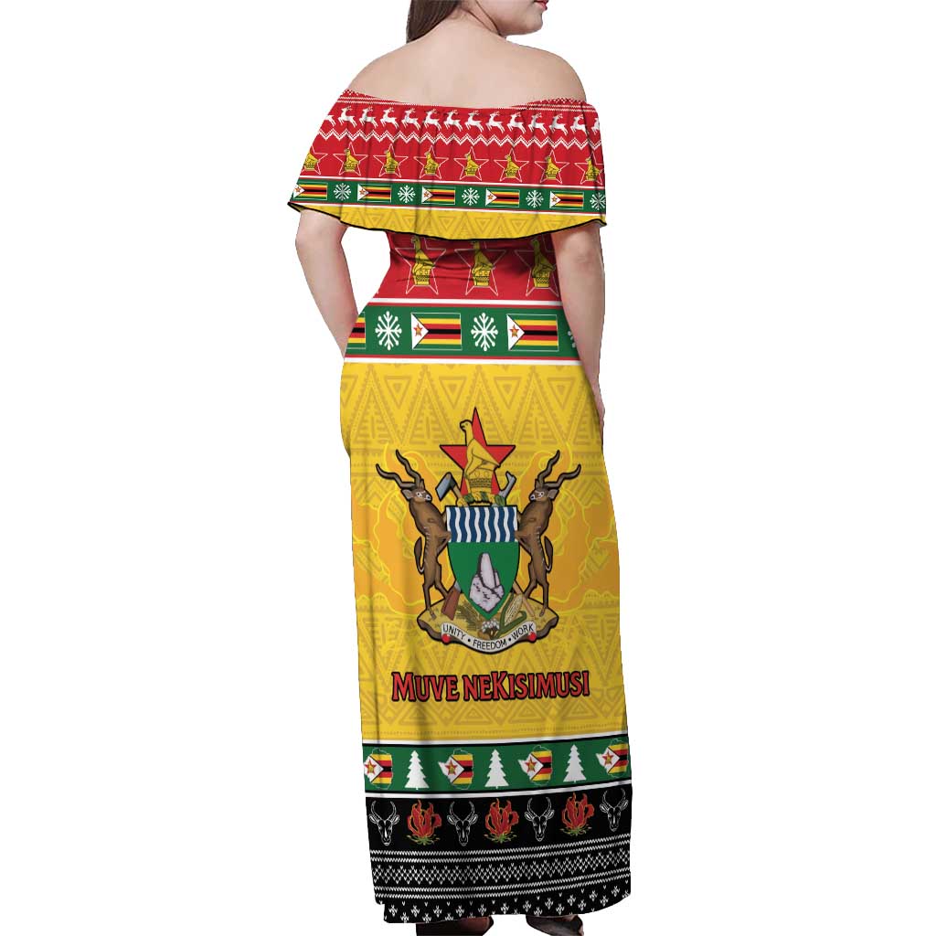 Zimbabwe Christmas Off Shoulder Maxi Dress Coat Of Arms Muve neKisimusi - Wonder Print Shop