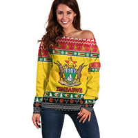 Zimbabwe Christmas Off Shoulder Sweater Coat Of Arms Muve neKisimusi - Wonder Print Shop