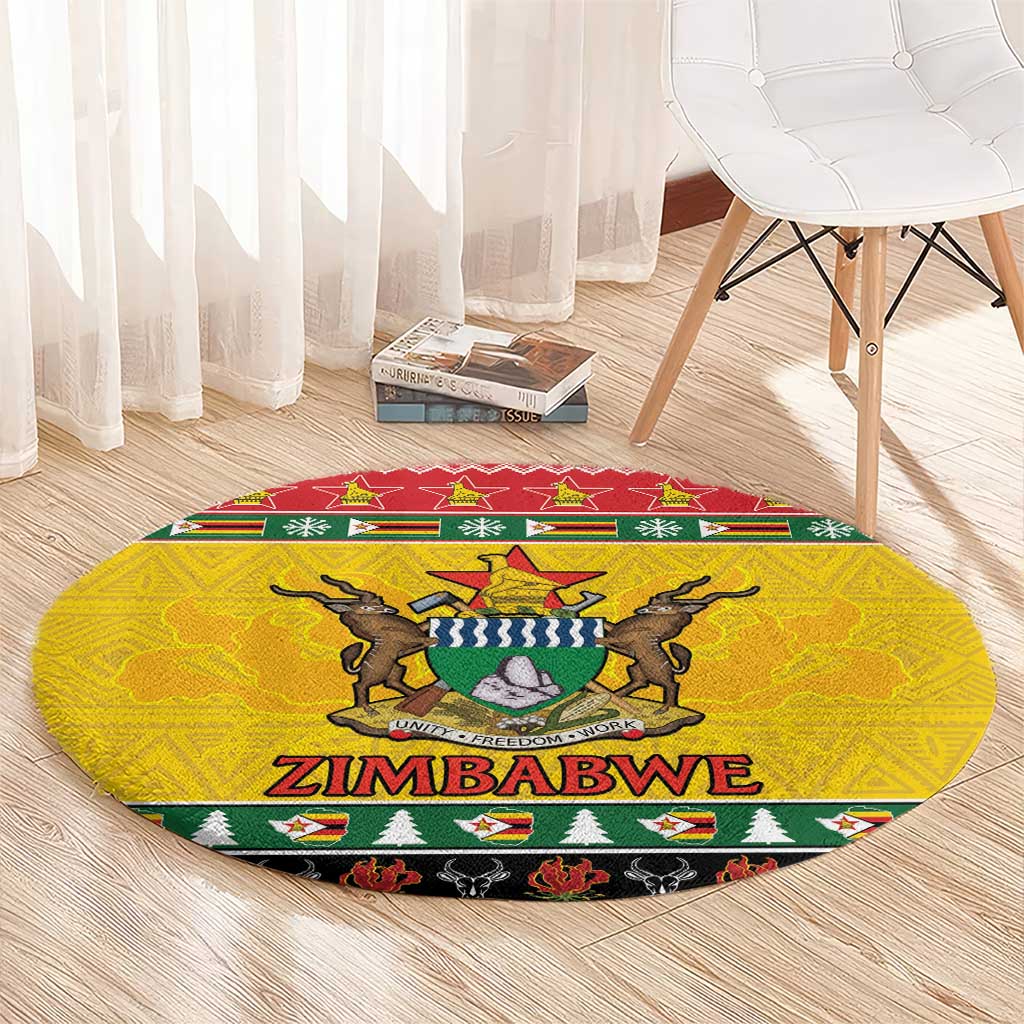Zimbabwe Christmas Round Carpet Coat Of Arms Muve neKisimusi