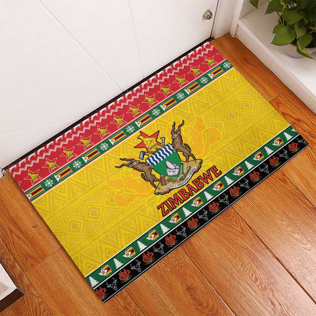 Zimbabwe Christmas Rubber Doormat Coat Of Arms Muve neKisimusi - Wonder Print Shop