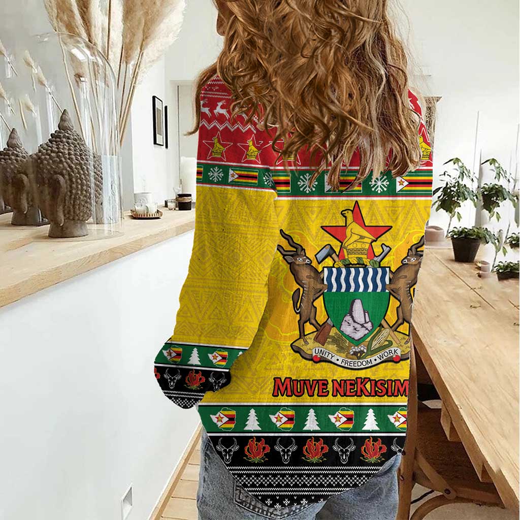 Zimbabwe Christmas Women Casual Shirt Coat Of Arms Muve neKisimusi - Wonder Print Shop