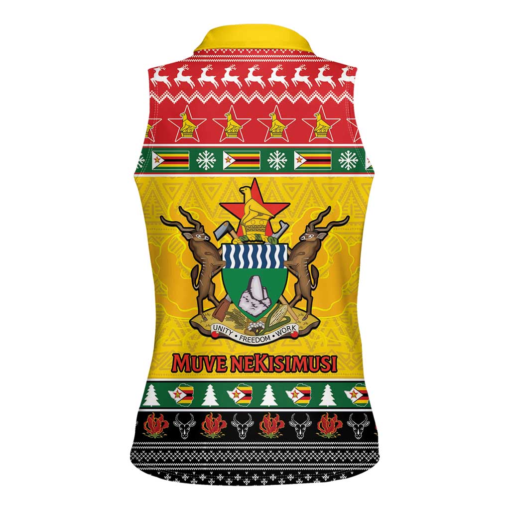 Zimbabwe Christmas Women Sleeveless Polo Shirt Coat Of Arms Muve neKisimusi - Wonder Print Shop